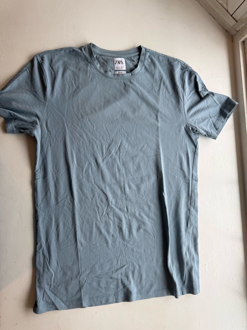 ZARA Men's Dusty Blue Crew Neck Tee